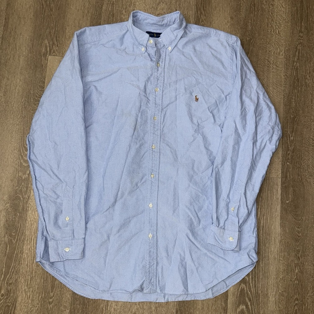 Polo Ralph Lauren Long Sleeve Button Down Oxford Shirt Men's XLT Solid Blue - Picture 2 of 5